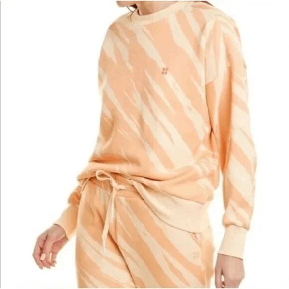 SWEATY Betty Essentials Orange Pink Striped Pullover Sweatshirt Women's Size Med - Picture 1 of 6